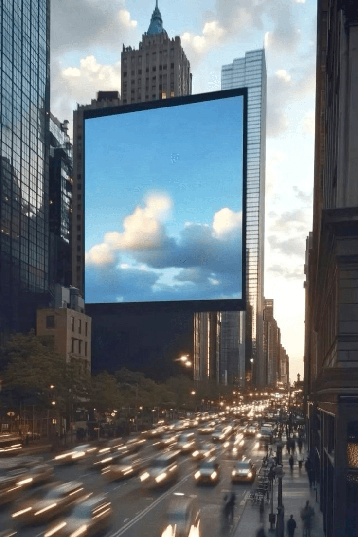 A city installation reflecting the sky
