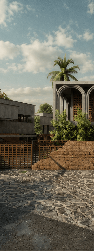 Vanam Villas framed by tropical planting